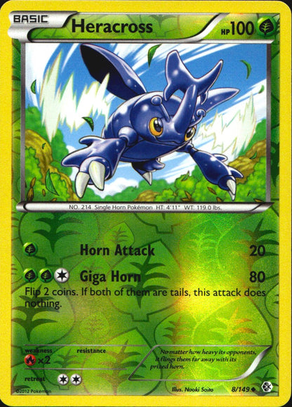 Heracross 8/149 Uncommon Boundaries Crossed Pokemon Reverse Holo Near Mint