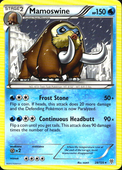 Mamoswine 28/135 Rare Plasma Storm Pokemon Near Mint