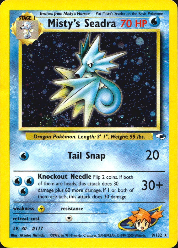 Misty's Seadra 9/132 Pre Release Holo Rare Gym Heroes Pokemon Lightly Played