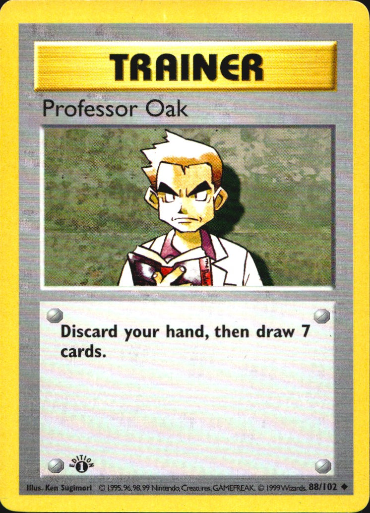 Professor Oak 88/102 Uncommon Base Set Shadowless Pokemon 1st Edition LP