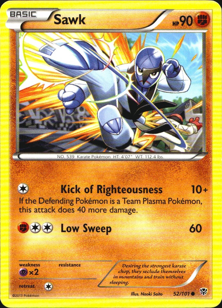Sawk 52/101 Common Plasma Blast Pokemon Near Mint