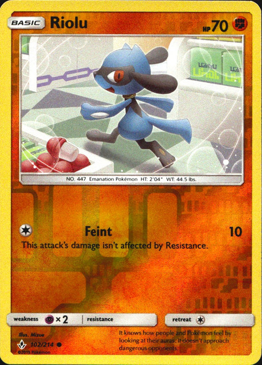 Riolu 102/214 Common Unbroken Bonds Pokemon Reverse Holo Near Mint