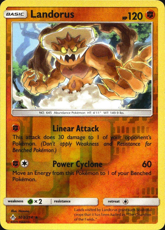 Landorus 103/214 Holo Rare Unbroken Bonds Pokemon Reverse Holo Near Mint