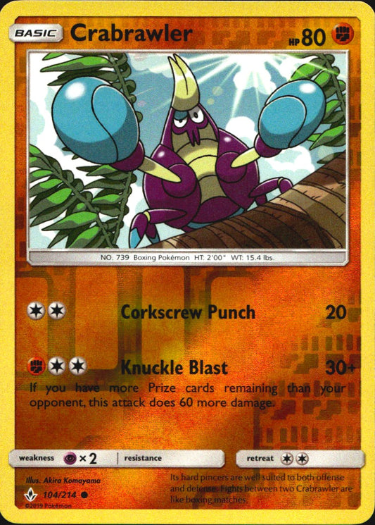 Crabrawler 104/214 Common Unbroken Bonds Pokemon Reverse Holo Near Mint