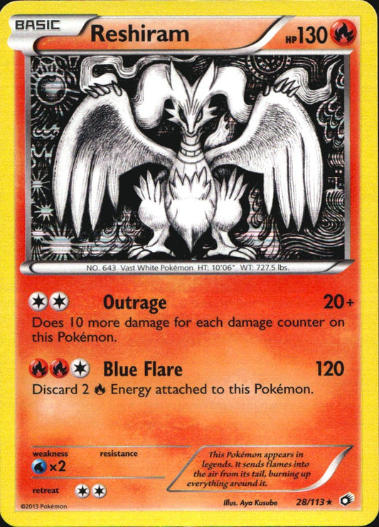 Reshiram 28/113 Holo Rare Legendary Treasures Pokemon Near Mint