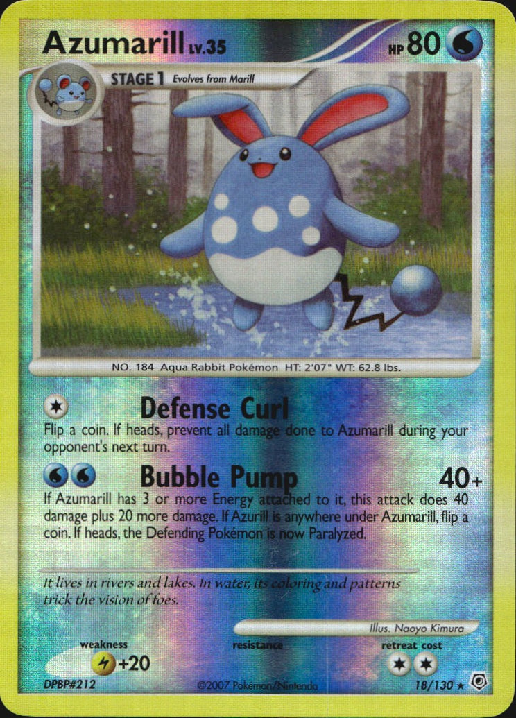 Azumarill 18/130 Rare Diamond & Pearl Pokemon Reverse Holo Near Mint