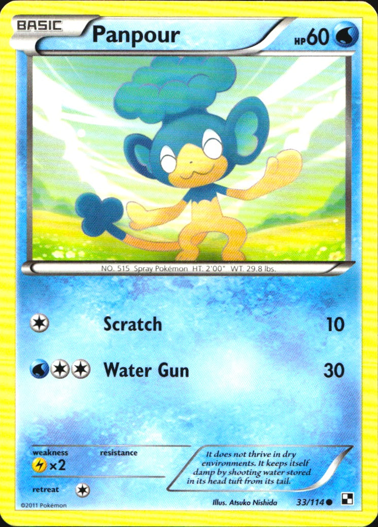 Panpour 33/114 Common Black & White Pokemon Near Mint