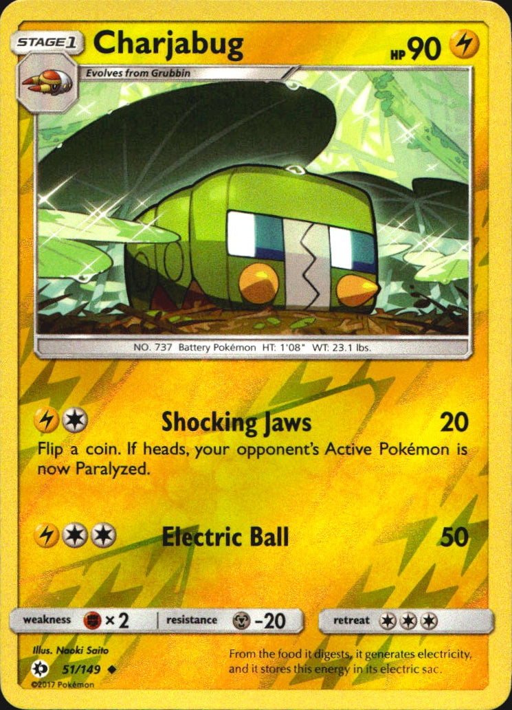 Charjabug 51/149 Uncommon Sun & Moon Pokemon Reverse Holo Near Mint