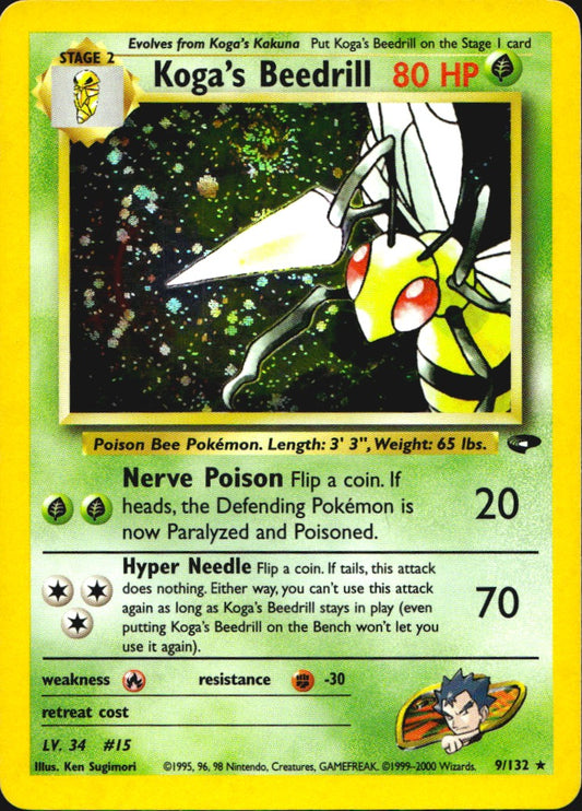 Koga's Beedrill 9/132 Holo Rare Gym Challenge Pokemon Lightly Played