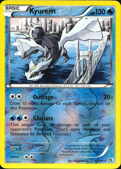 Kyurem 43/113 Holo Rare Legendary Treasures Pokemon Reverse Holo Near Mint