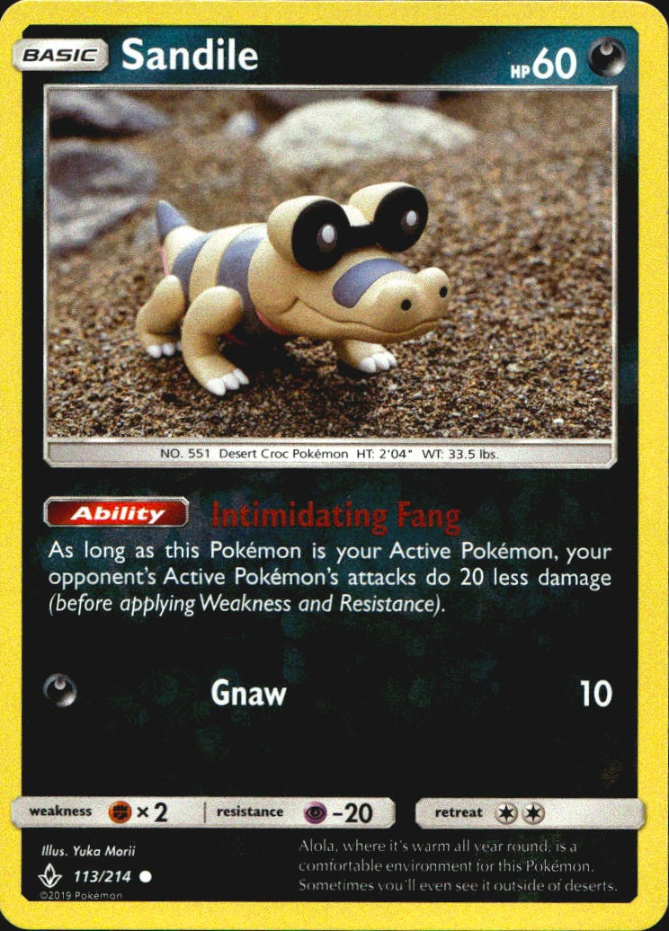 Sandile 113/214 Common Unbroken Bonds Pokemon Reverse Holo Near Mint