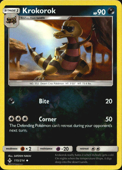 Krokorok 115/214 Uncommon Unbroken Bonds Pokemon Reverse Holo Near Mint