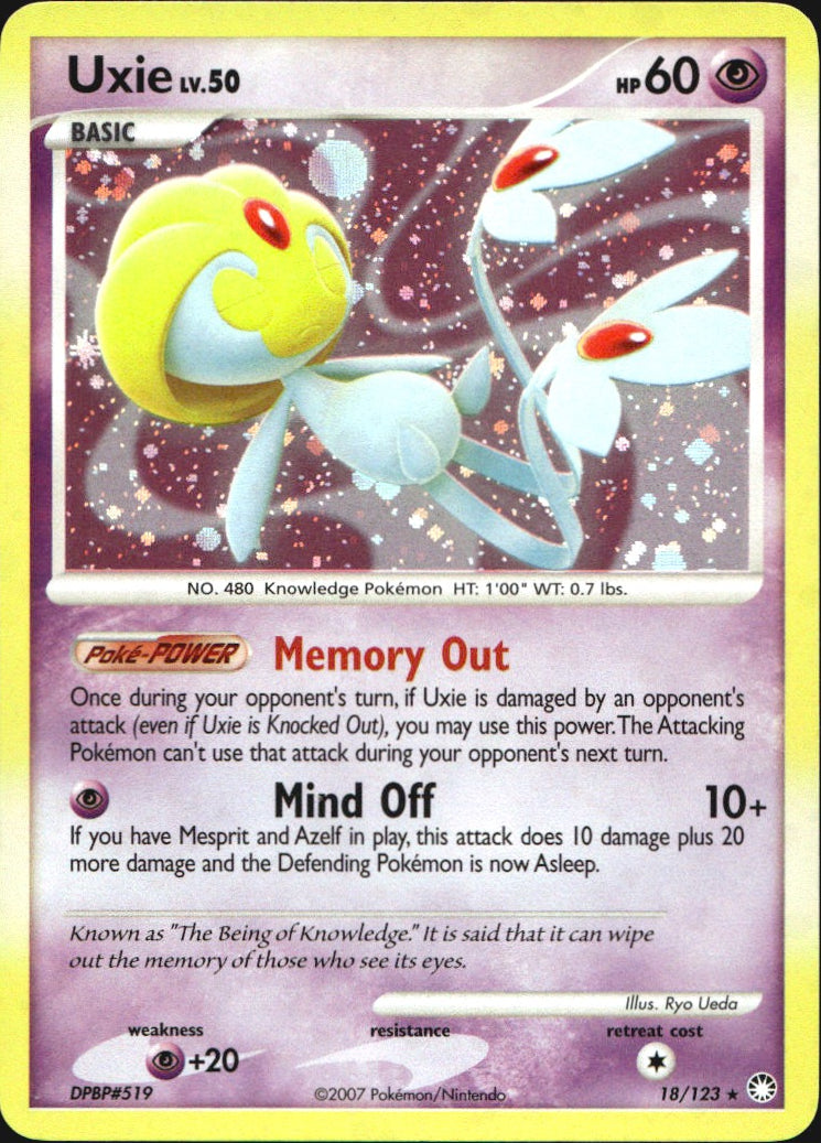 Uxie 18/123 Holo Rare Mysterious Treasures Pokemon Near Mint