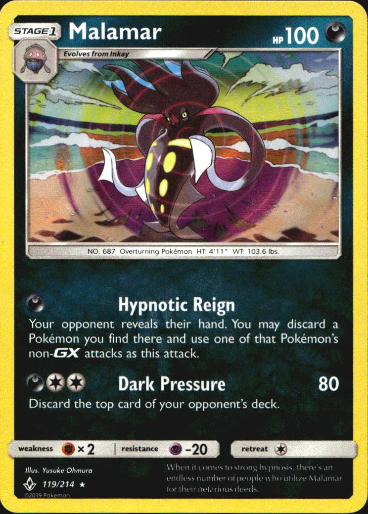 Malamar 119/214 Holo Rare Unbroken Bonds Pokemon Near Mint
