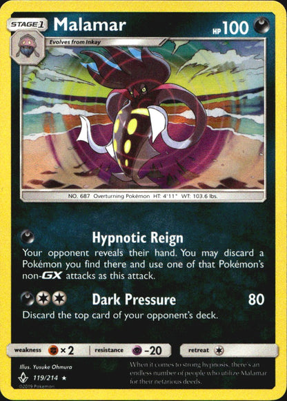 Malamar 119/214 Holo Rare Unbroken Bonds Pokemon Near Mint