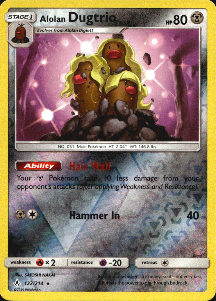 Alolan Dugtrio 122/214 Rare Unbroken Bonds Pokemon Reverse Holo Near Mint