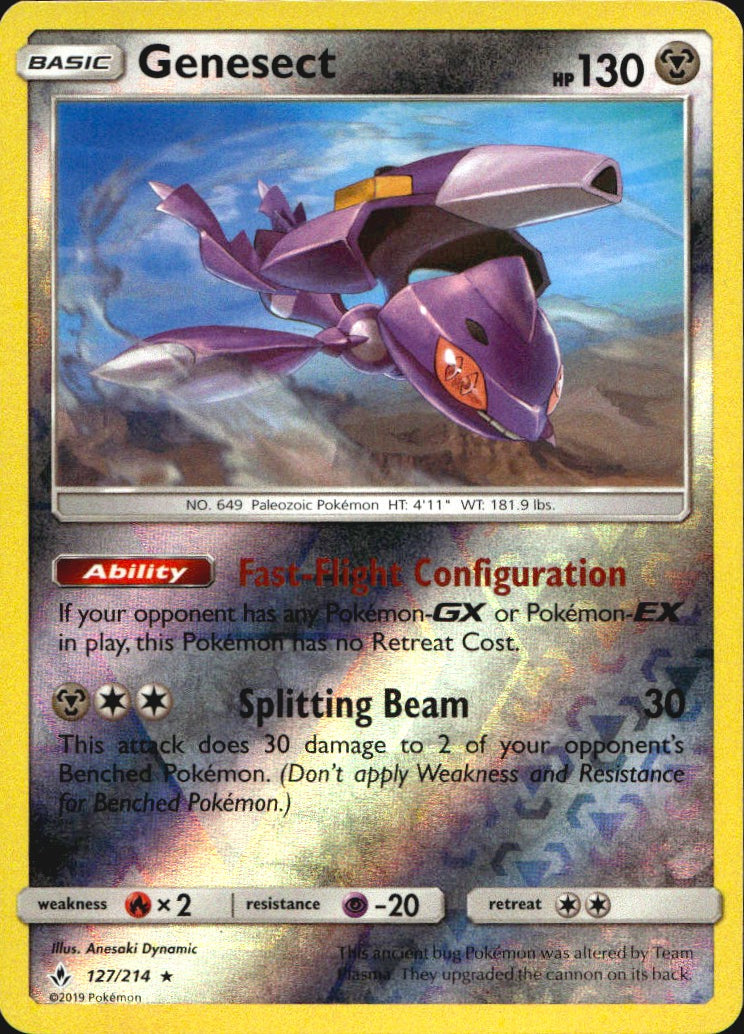 Genesect 127/214 Rare Unbroken Bonds Pokemon Reverse Holo Near Mint