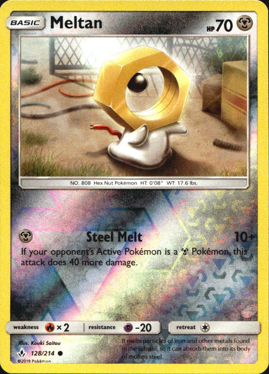 Meltan 128/214 Common Unbroken Bonds Pokemon Reverse Holo Near Mint
