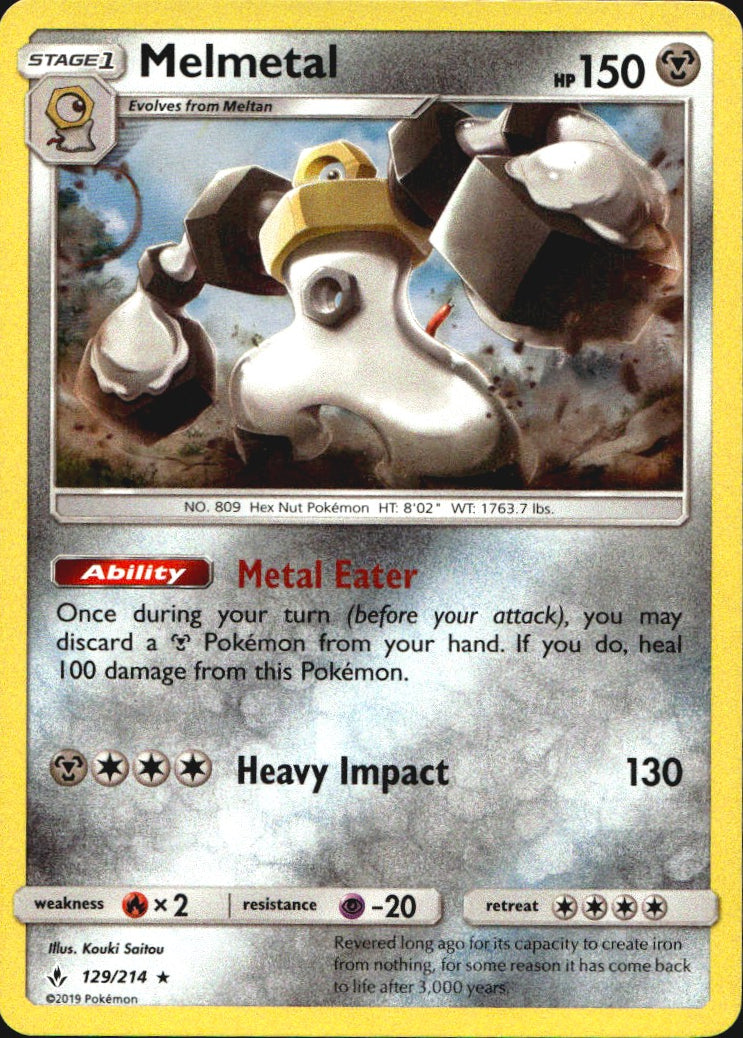 Melmetal 129/214 Holo Rare Unbroken Bonds Pokemon Reverse Holo Near Mint