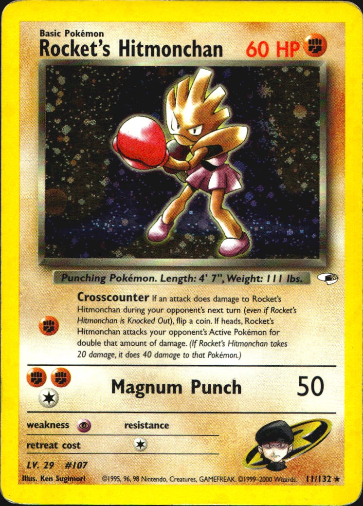 Rocket's Hitmonchan 11/132 Holo Rare Gym Heroes Pokemon Moderately Played