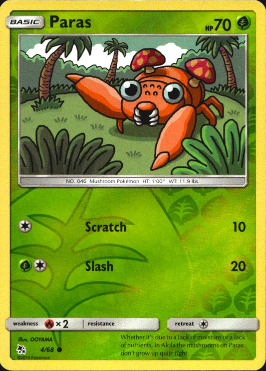 Paras 4/68 Common Hidden Fates Pokemon Near Mint