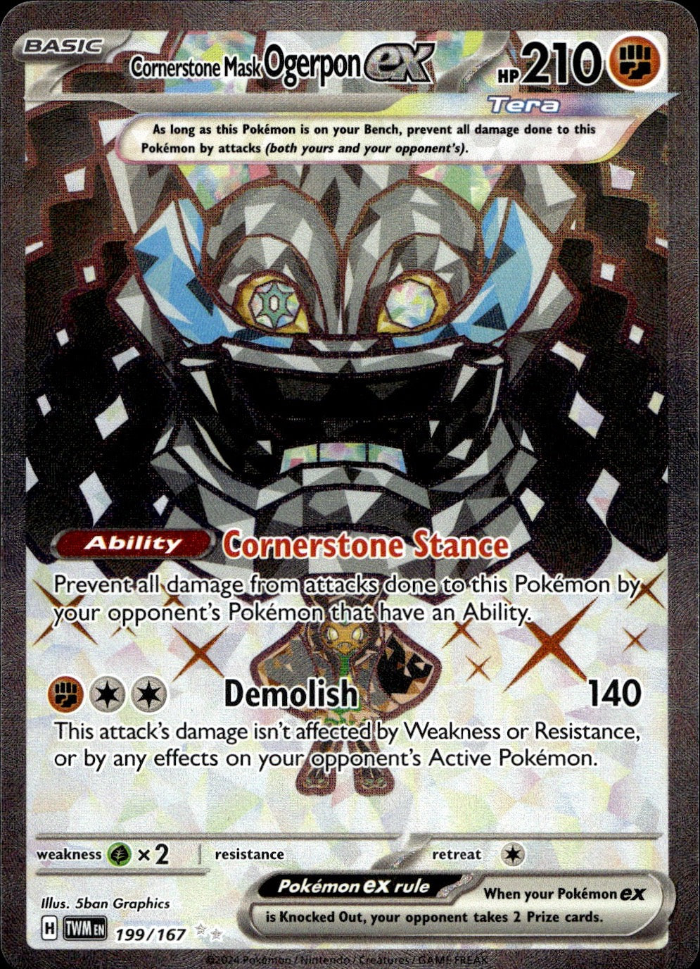 Cornerstone Mask Ogerpon ex 199/167 Ultra Rare Twilight Masquerade Pokemon NM
