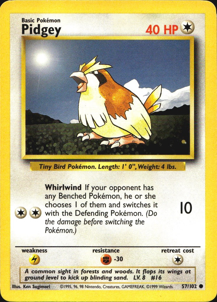 Pidgey 57/102 Common Base Set Unlimited Pokemon Near Mint