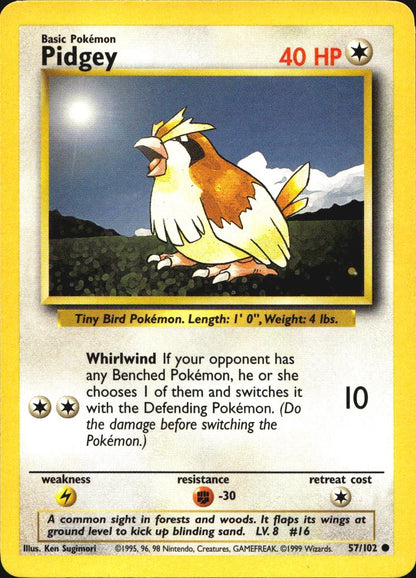 Pidgey 57/102 Common Base Set Unlimited Pokemon Near Mint