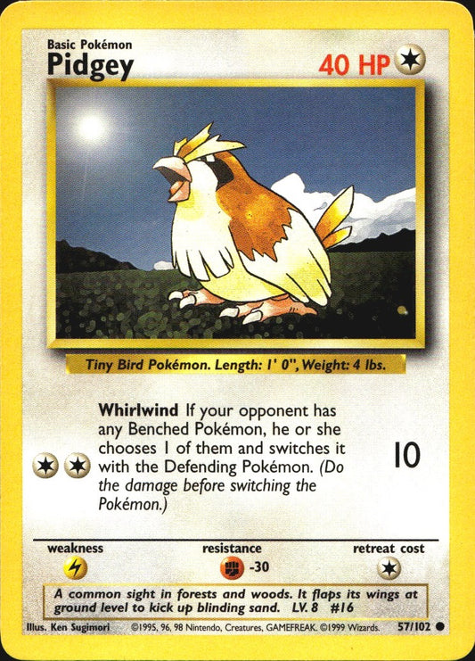 Pidgey 57/102 Common Base Set Unlimited Pokemon Near Mint