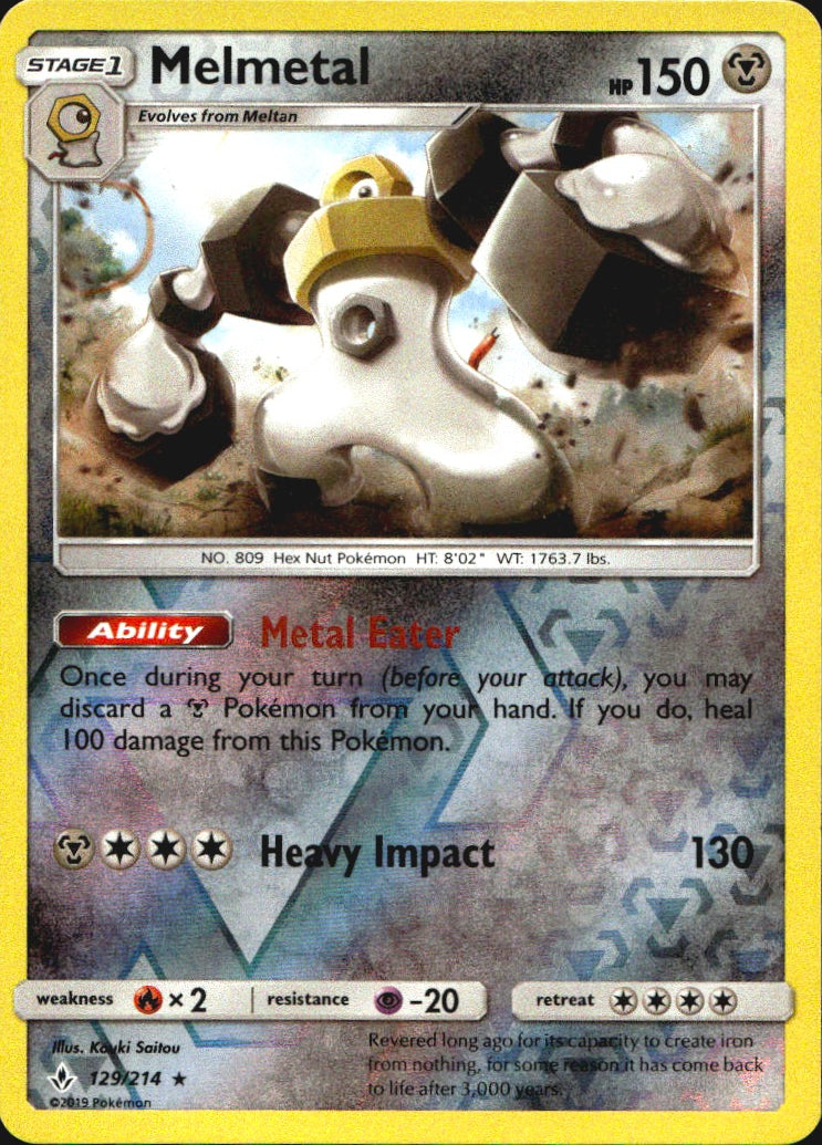 Melmetal 129/214 Holo Rare Unbroken Bonds Pokemon Reverse Holo Near Mint