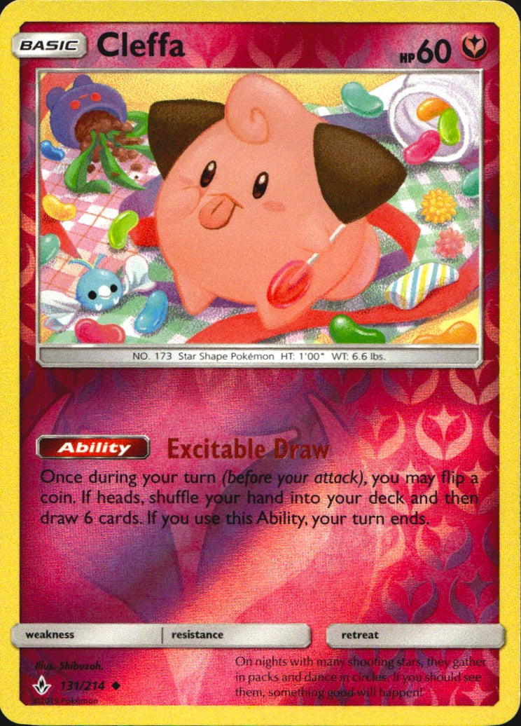Cleffa 131/214 Uncommon Unbroken Bonds Pokemon Reverse Holo Near Mint