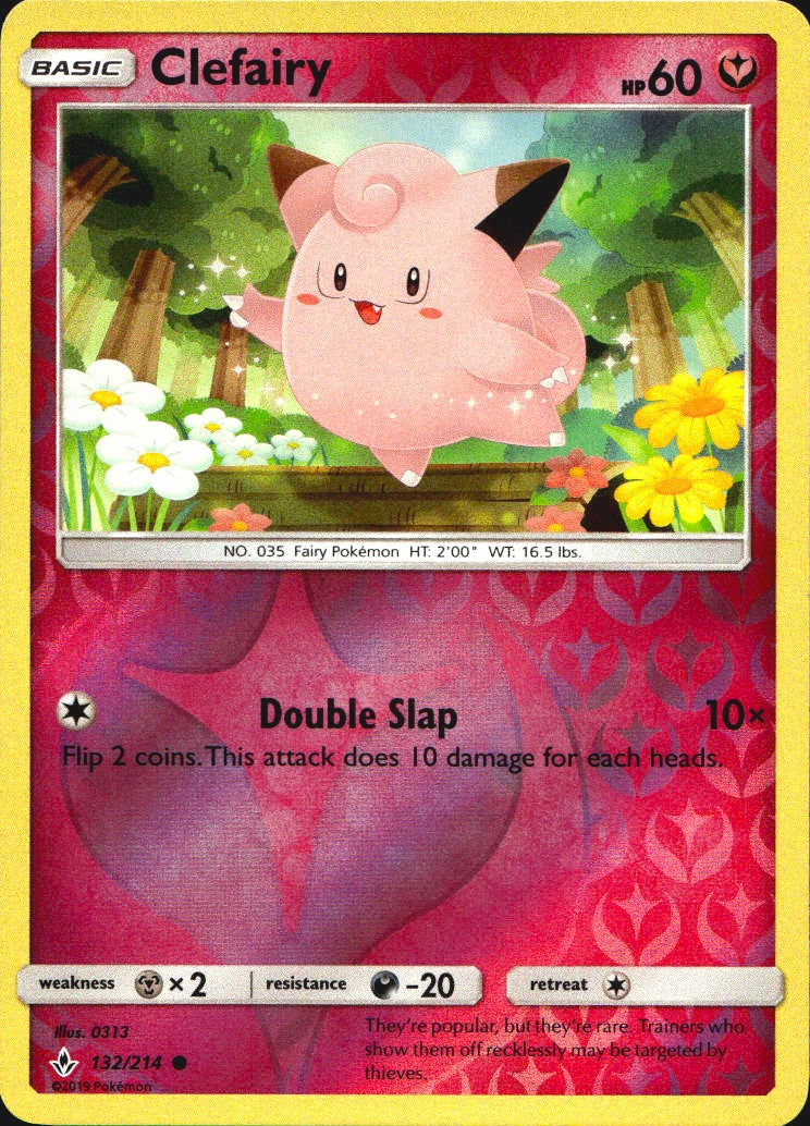 Clefairy 132/214 Common Unbroken Bonds Pokemon Reverse Holo Near Mint