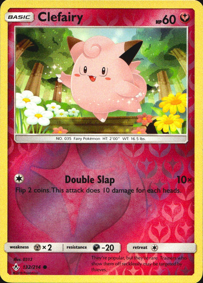 Clefairy 132/214 Common Unbroken Bonds Pokemon Reverse Holo Near Mint
