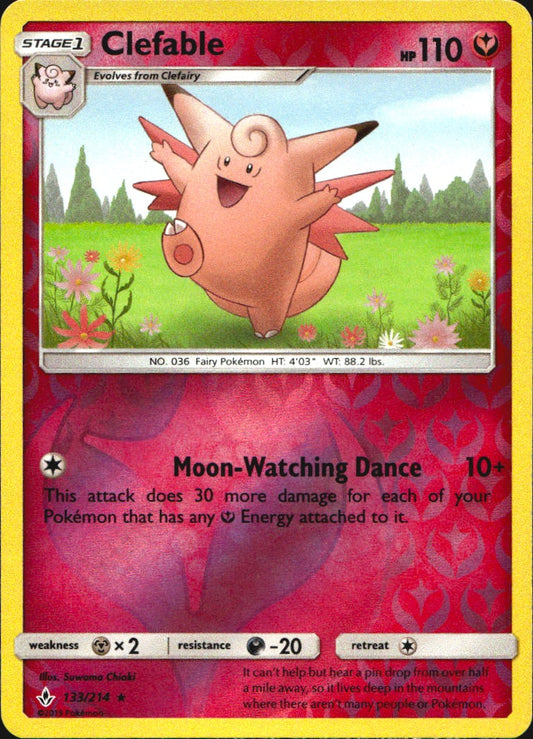 Clefable 133/214 Rare Unbroken Bonds Pokemon Reverse Holo Near Mint