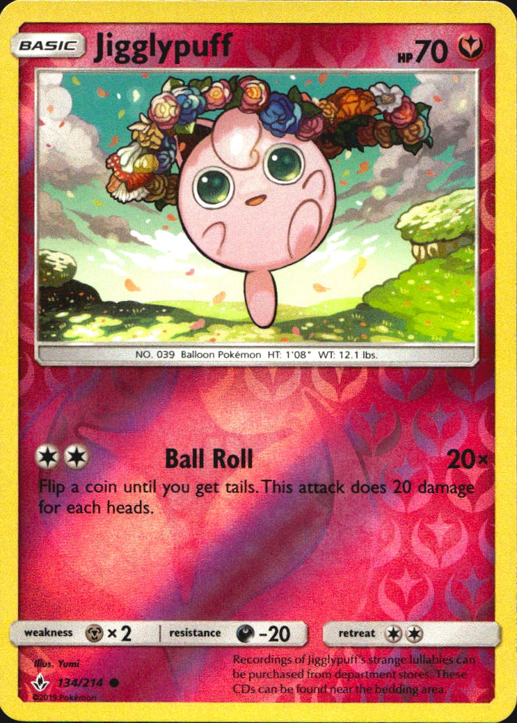Jigglypuff 134/214 Common Unbroken Bonds Pokemon Reverse Holo Near Mint