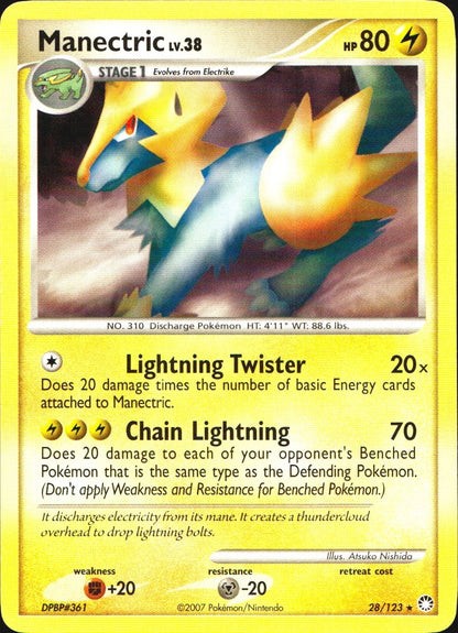 Manectric 28/123 Rare Mysterious Treasures Pokemon Near Mint