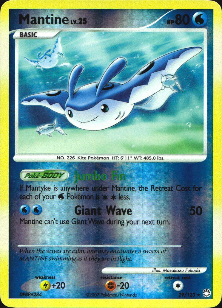 Mantine 29/123 Rare Mysterious Treasures Pokemon Reverse Holo Near Mint