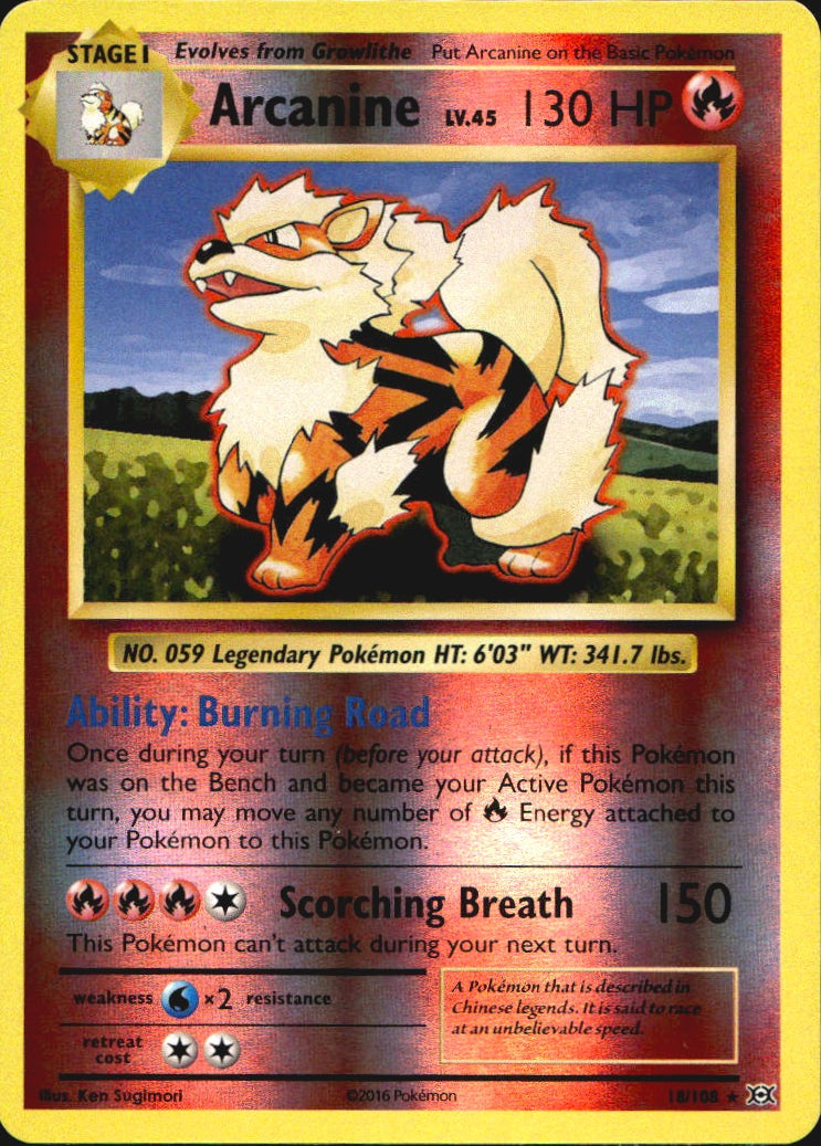 Arcanine 18/108 Rare Evolutions Pokemon Reverse Holo Near Mint