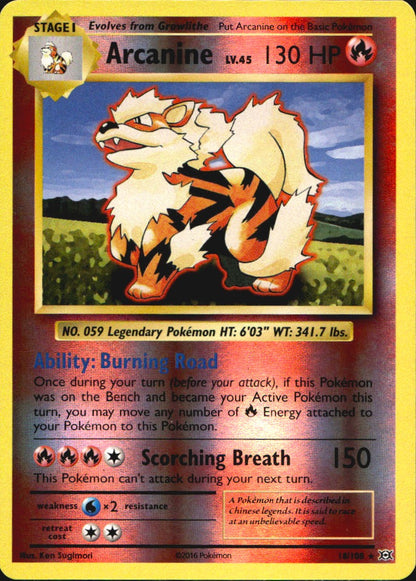 Arcanine 18/108 Rare Evolutions Pokemon Reverse Holo Near Mint