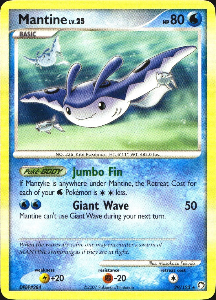 Mantine 29/123 Rare Mysterious Treasures Pokemon Near Mint
