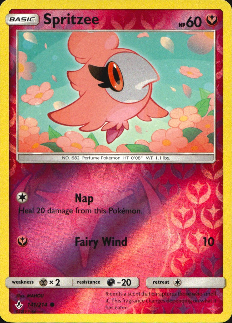 Spritzee 141/214 Common Unbroken Bonds Pokemon Reverse Holo Near Mint