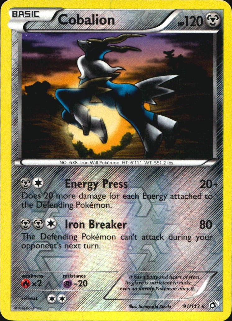 Cobalion 91/113 Holo Rare Legendary Treasures Pokemon Reverse Holo Near Mint