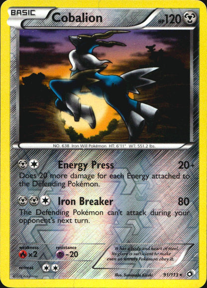 Cobalion 91/113 Holo Rare Legendary Treasures Pokemon Reverse Holo Near Mint