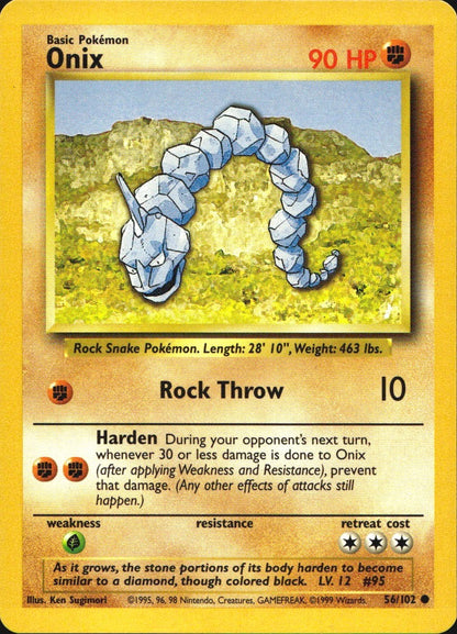 Onix 56/102 Common Base Set Unlimited Pokemon Near Mint