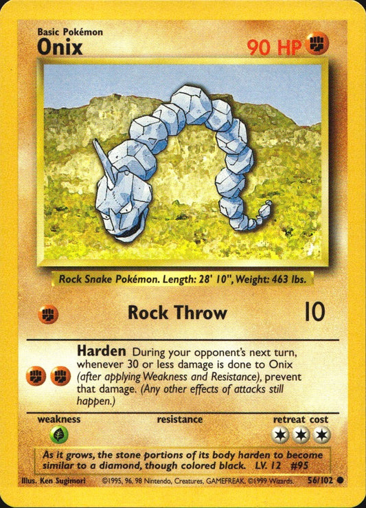 Onix 56/102 Common Base Set Unlimited Pokemon Near Mint