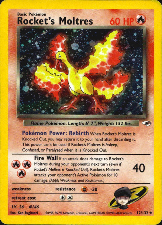 Rocket's Moltres 12/132 Holo Rare Gym Heroes Pokemon Moderately Played
