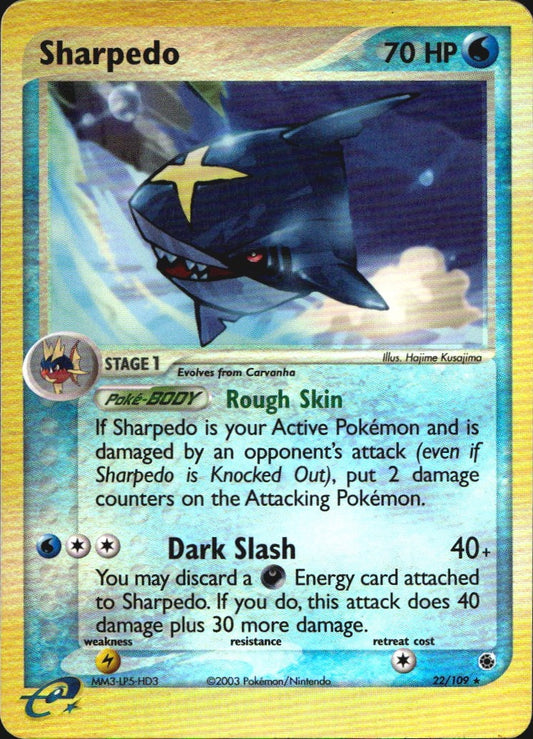 Sharpedo 22/109 Rare Ruby & Sapphire Pokemon Reverse Holo Near Mint