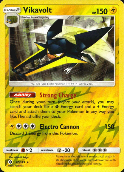 Vikavolt 52/149 Holo Rare Sun & Moon Pokemon Reverse Holo Near Mint