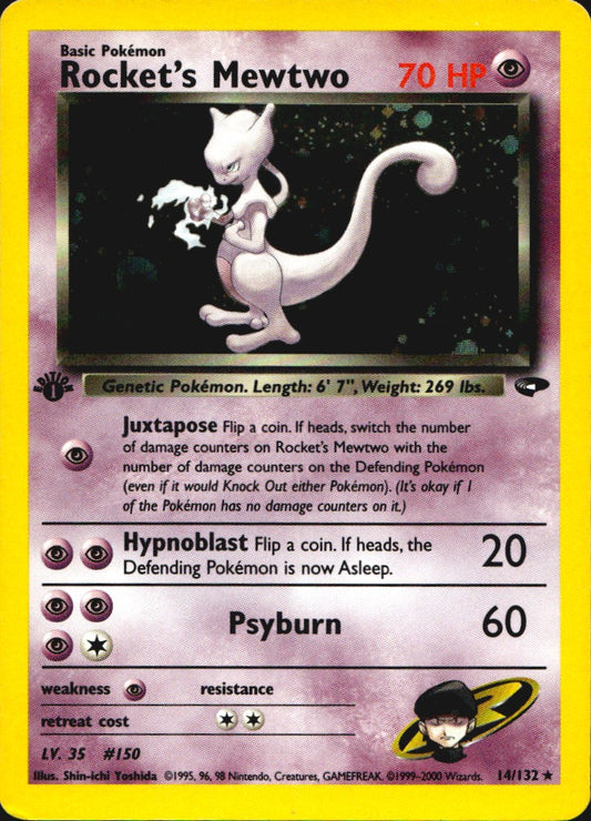 Rocket's Mewtwo 14/132 Holo Rare Gym Challenge Pokemon 1st Edition LP