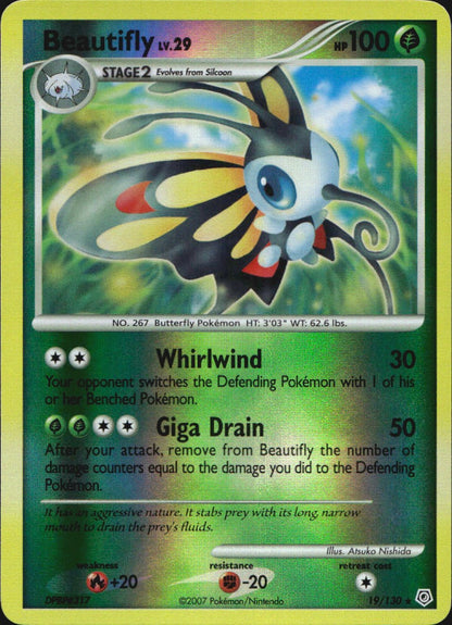 Beautifly 19/130 Rare Diamond & Pearl Pokemon Reverse Holo Near Mint